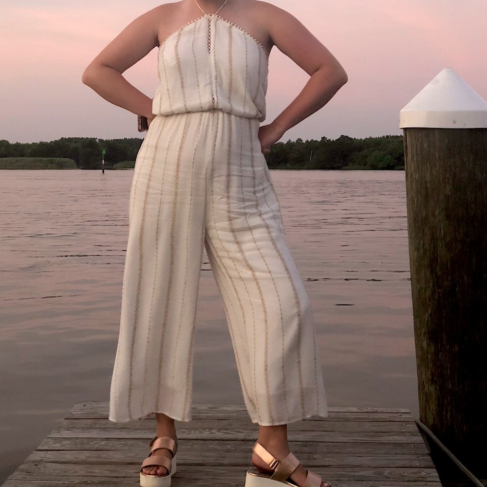 Fab’rik White/Cream Halter Jumpsuit